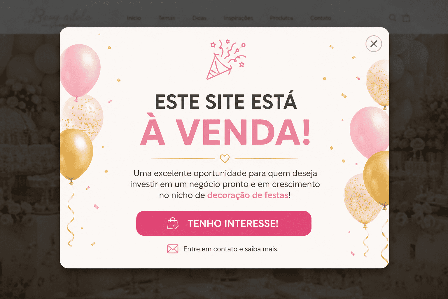 Site de decoração de festa a venda, empresa de decoração de festas a venda.